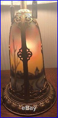 Handel Chipped Ice Reverse Glass Painted Table Lamp With Lighted Base