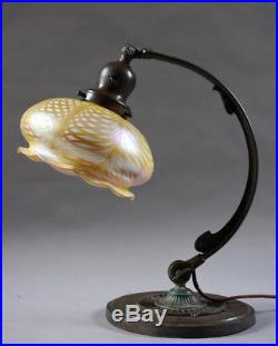 Handel Large Adjustable Desk Lamp with Quezal Iridescent Glass Shade