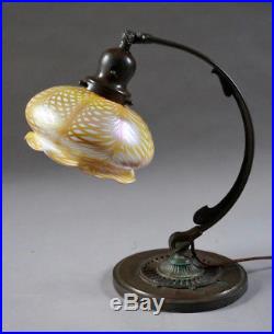 Handel Large Adjustable Desk Lamp with Quezal Iridescent Glass Shade
