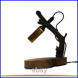 Handmade Wooden Table Lamp With Glass Bottle Shape