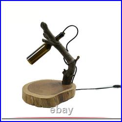 Handmade Wooden Table Lamp With Glass Bottle Shape