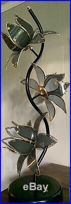 Hollywood Regency Art Deco 3 GRAY Glass Lotus Mid Century Lamp 13 Flowers H-40