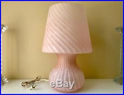 Huge 19 1/2 Swirl 2 Tone Pink Mid-century Murano Italy Mushroom Lamp Glass