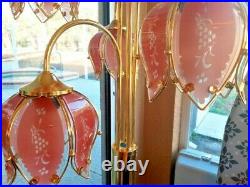 Incredible Glam Vintage Pink Glass & Brass Large 36 Lotus Flower Lamp