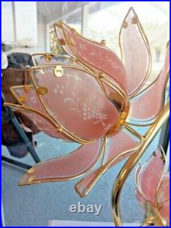Incredible Glam Vintage Pink Glass & Brass Large 40 Lotus Flower Lamp