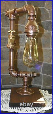 Industrial Steampunk style Pipe desk/table Lamp with Water Spigot/Edison bulb