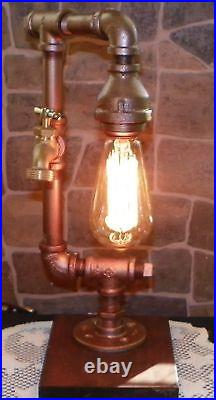 Industrial Steampunk style Pipe desk/table Lamp with Water Spigot/Edison bulb