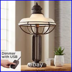 Industrial Table Lamp 26 1/2 High Charging Port USB Bronze Glass Shade Bedroom