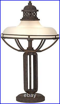 Industrial Table Lamp 26 1/2 High Charging Port USB Bronze Glass Shade Bedroom