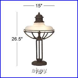 Industrial Table Lamp 26 1/2 High Charging Port USB Bronze Glass Shade Bedroom