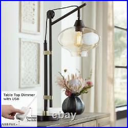 Industrial Table Lamp 29 Tall with USB Port Bronze Cognac Glass for Living Room