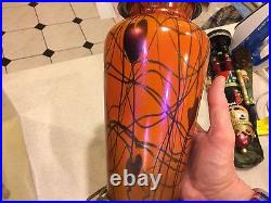 Iridescent orange and black Durand Imperial heart and vine table lamp 1930 nice