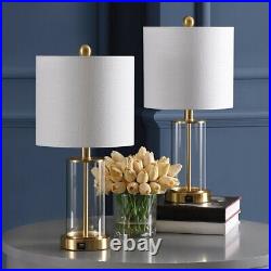 JONATHAN Y 21 Glass Modern USB Charging LED Table Lamp, Brass Gold (Set of 2)