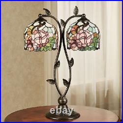 Jacinthia Floral Stained Glass Double Shade Table Lamp 24.5High