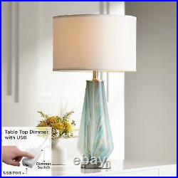 Jaime Blue and Gray Art Glass Table Lamp With USB Dimmer