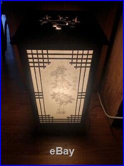 Japanese Shoji Table/Floor Lamp Glass Wood Window Pane Lantern Box Night Light
