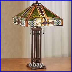 Javier Stained Glass Table Lamp Bronze Handcrafted 27H