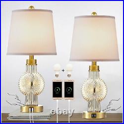 KIVDITZO Glass Table Lamp Farmhouse Bedside Table Lamp Set of 2 with Touch Co