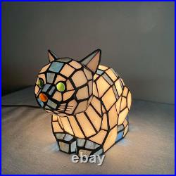 L10872 Lovely Cat Tiffany Style Stained Glass Accent Table Lamp Night Light for