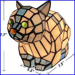 L10872 Lovely Cat Tiffany Style Stained Glass Accent Table Lamp Night Light for