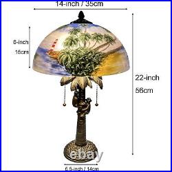 L10944 Coconut Trees Tropical Beach Hand-Painted Glass Table Lamp with Monkey