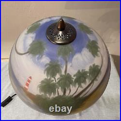 L10944 Coconut Trees Tropical Beach Hand-Painted Glass Table Lamp with Monkey