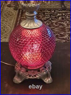 LAMP Vintage MCM Hollywood Regency Large RED Glass Table Lamp with Shade