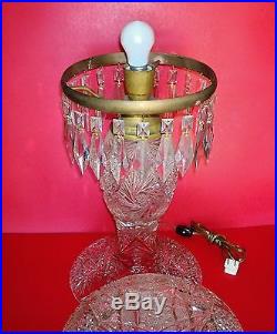 LARGE OLD American Brilliant Crystal Hand Cut Glass Table Lamp with Brass Fittings