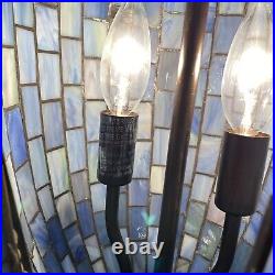 Lamp Blue Stained Glass Mosaic Pattern 3-way Light Vintage MCM