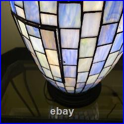 Lamp Blue Stained Glass Mosaic Pattern 3-way Light Vintage MCM
