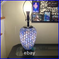 Lamp Blue Stained Glass Mosaic Pattern 3-way Light Vintage MCM