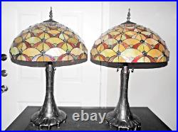 Lamp Large Tiffany Style 32h Duel Pull Chained Slag/ Stain-glass Table Lamp