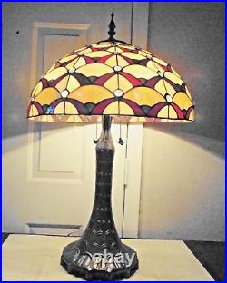 Lamp Large Tiffany Style 32h Duel Pull Chained Slag/ Stain-glass Table Lamp