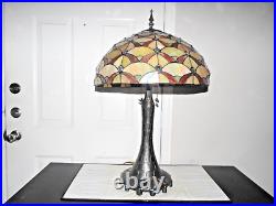 Lamp Large Tiffany Style 32h Duel Pull Chained Slag/ Stain-glass Table Lamp