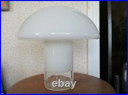 Lamp Mid Century Mushroom Shape White & Clear Glass Table Lamp 15 in tall x 15