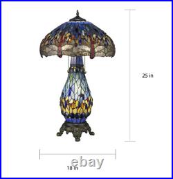 Lamp Tiffany Dragonfly Style Table Stained Glass Shade Light Desk Mushroom Base