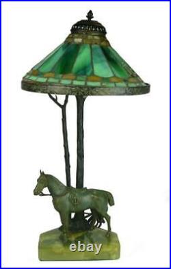 Lamp, Tiffany, Slag Glass, Green Molten Art Deco Bronze, 1920's Lovely Vintage