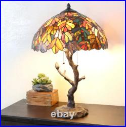 Lamp Tiffany Style Glass Stained Shade Table Tree Trunk Desk Bed Room Side Brown