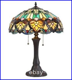 Lamp Tiffany Style Glass Victorian Stained Table Heart Shade Light Vintage Blue