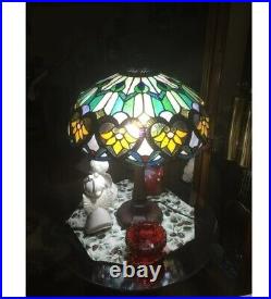 Lamp Tiffany Style Glass Victorian Stained Table Heart Shade Light Vintage Blue