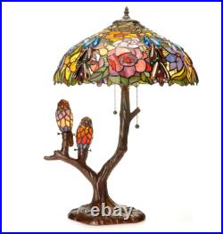 Lamp Tiffany Style Table Glass Stained Vintage Shade Light Bird Desk Accent Tree