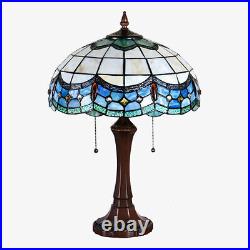 Lamp Tiffany Victorian Style Table Stained Glass Vintage Shade Light Desk Blue