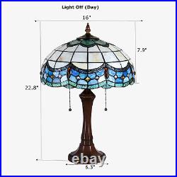 Lamp Tiffany Victorian Style Table Stained Glass Vintage Shade Light Desk Blue