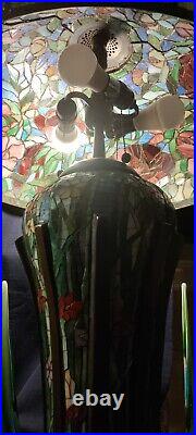 Large 34 x 24 Zinnia & Flowers stained glass Tiffany Lamp, quality reproduction