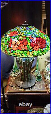 Large 34 x 24 Zinnia & Flowers stained glass Tiffany Lamp, quality reproduction