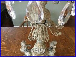 Large Antique Hollywood Regency 3 Tiered Cherub Prisms Waterfall Lamp + Extra's
