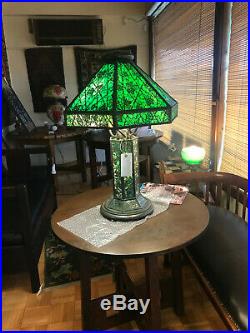 Large Antique Riviere Studios slag glass table lamp