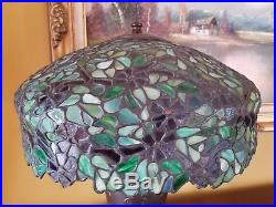 Large Arts & Crafts, Nouveau, Signed Handel Leaded Stained Slag Glass Table Lamp