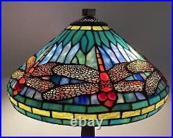 Large DALE TIFFANY Colorful 6 Dragonfly Stained Glass Table Lamp Blue (Rare)