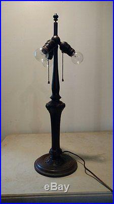 Large Handel Slag Glass Lamp with Extremely Ornate Filigree and Multicolored